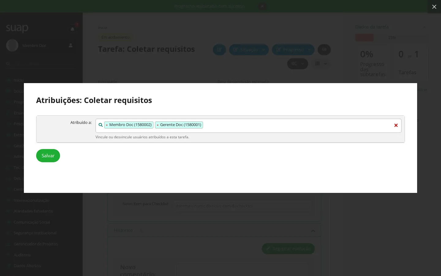 Popup de atribuições