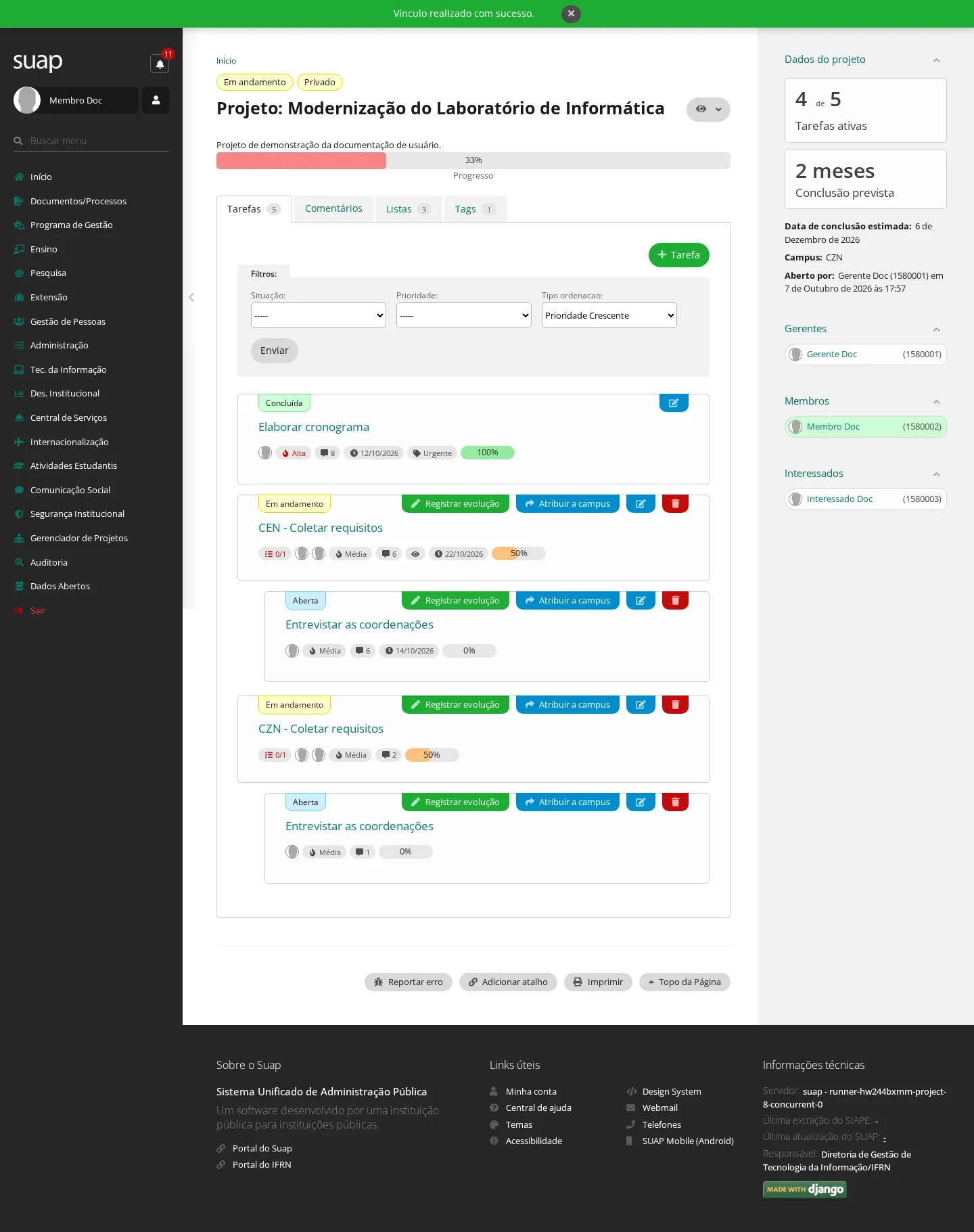 Projeto com a tarefa distribuída entre dois campi