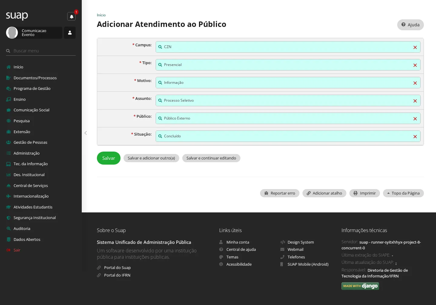 Formulário de atendimento ao público