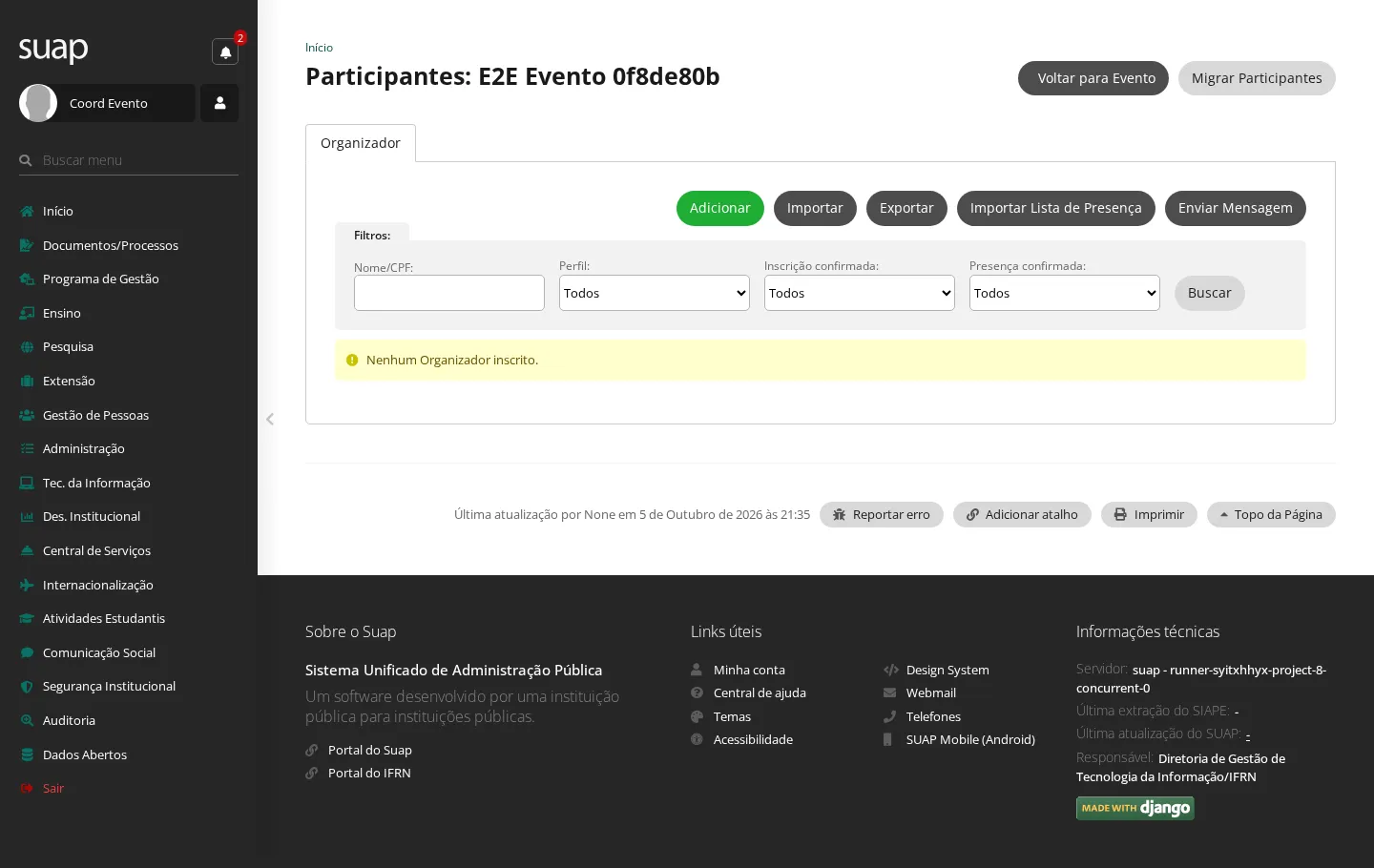 Tela de participantes