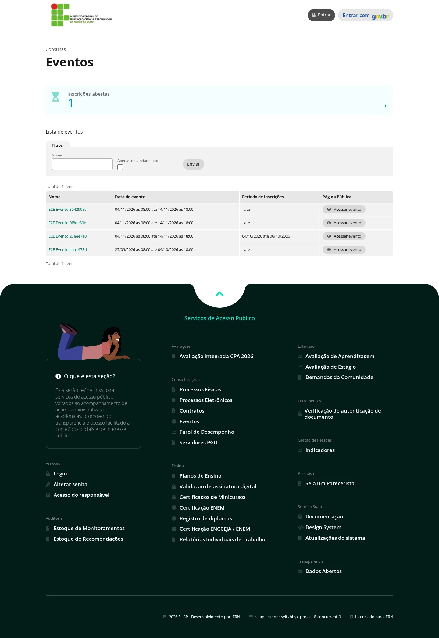 Lista pública de eventos