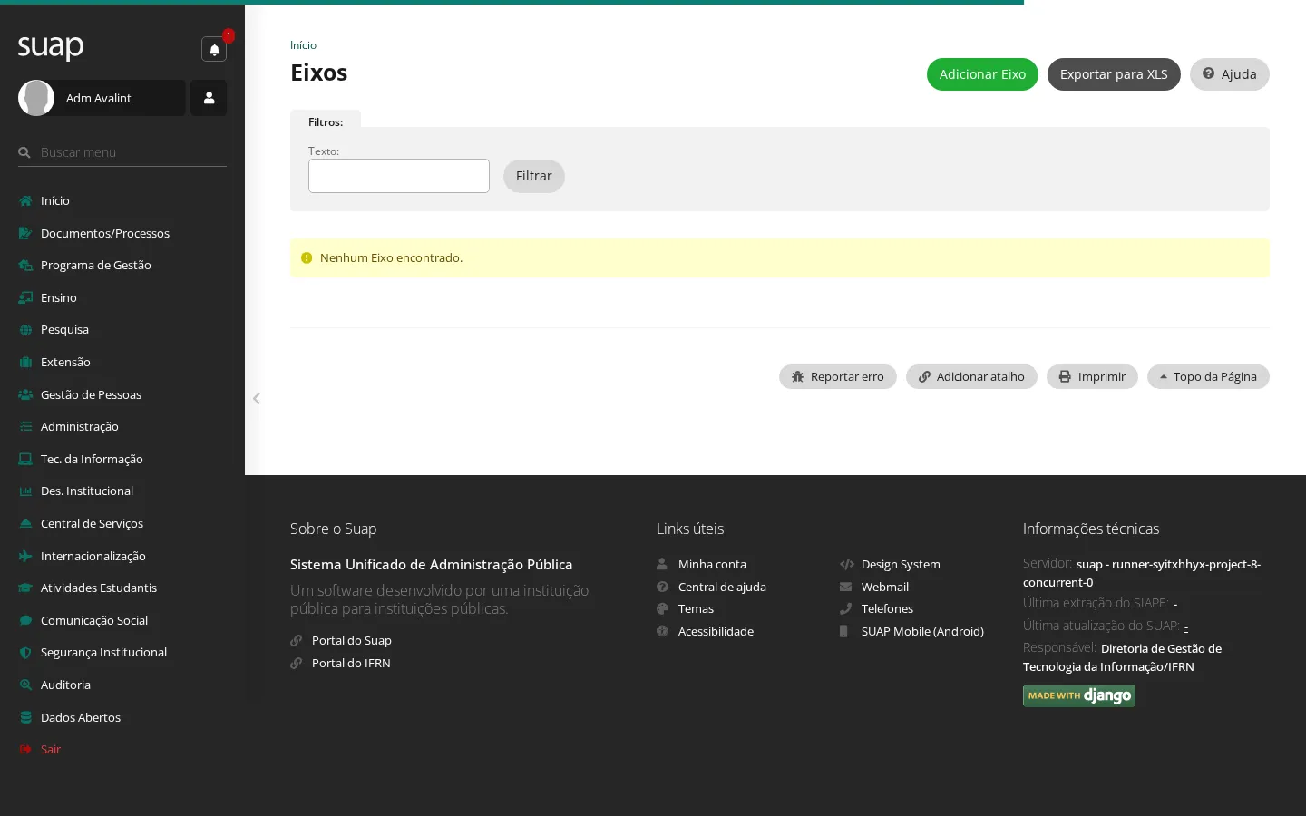 Listagem de eixos