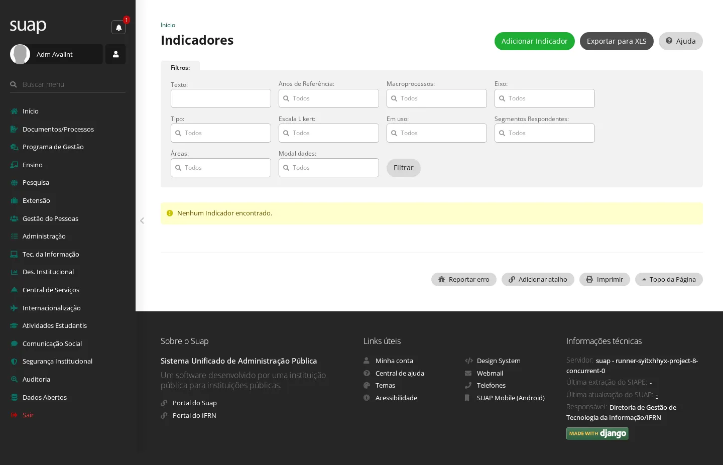 Listagem de indicadores