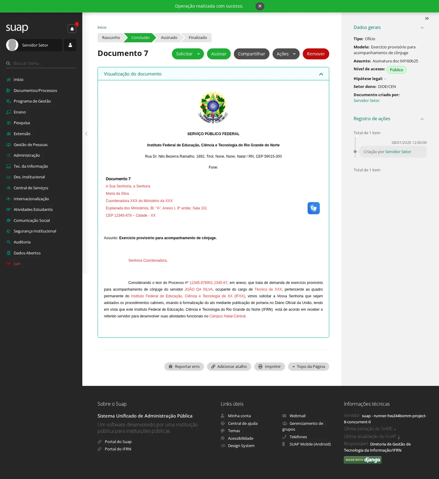 Documento pronto para assinatura