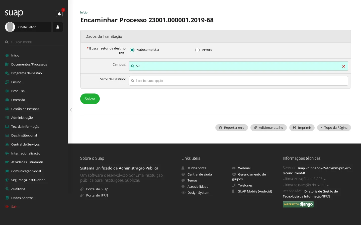 Formulário de encaminhamento sem despacho