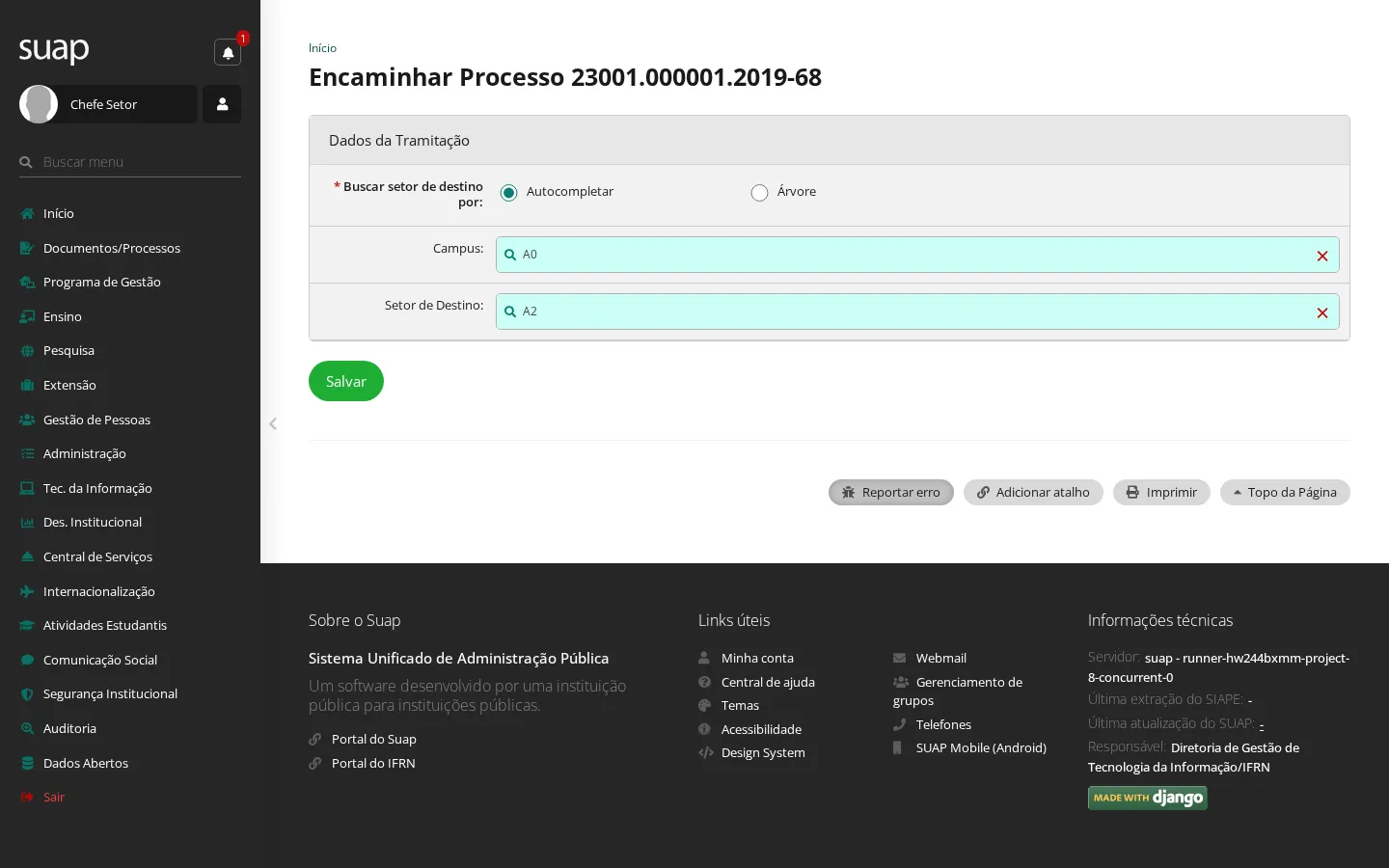 Encaminhamento sem despacho preenchido