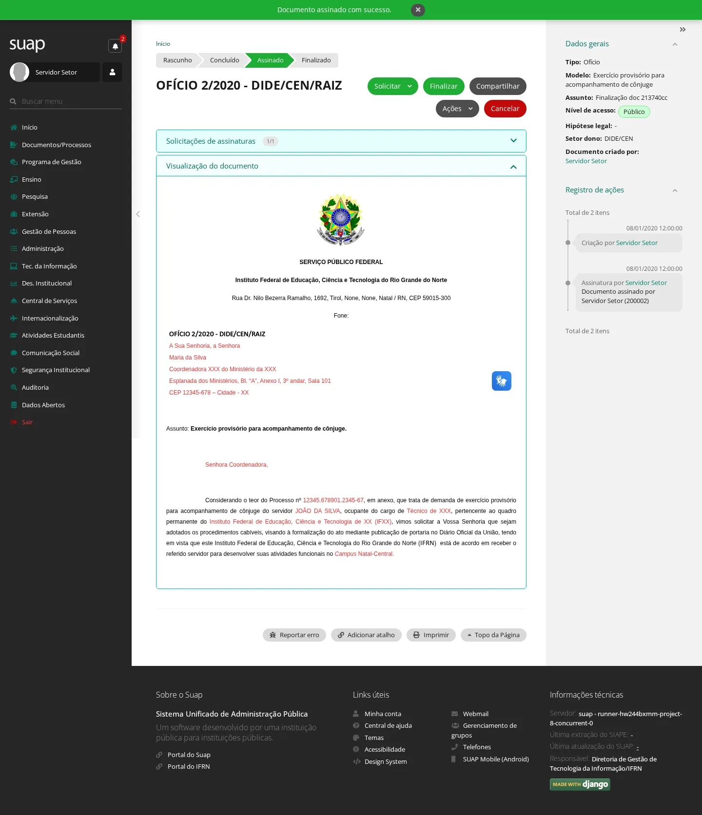 Documento assinado antes da finalização