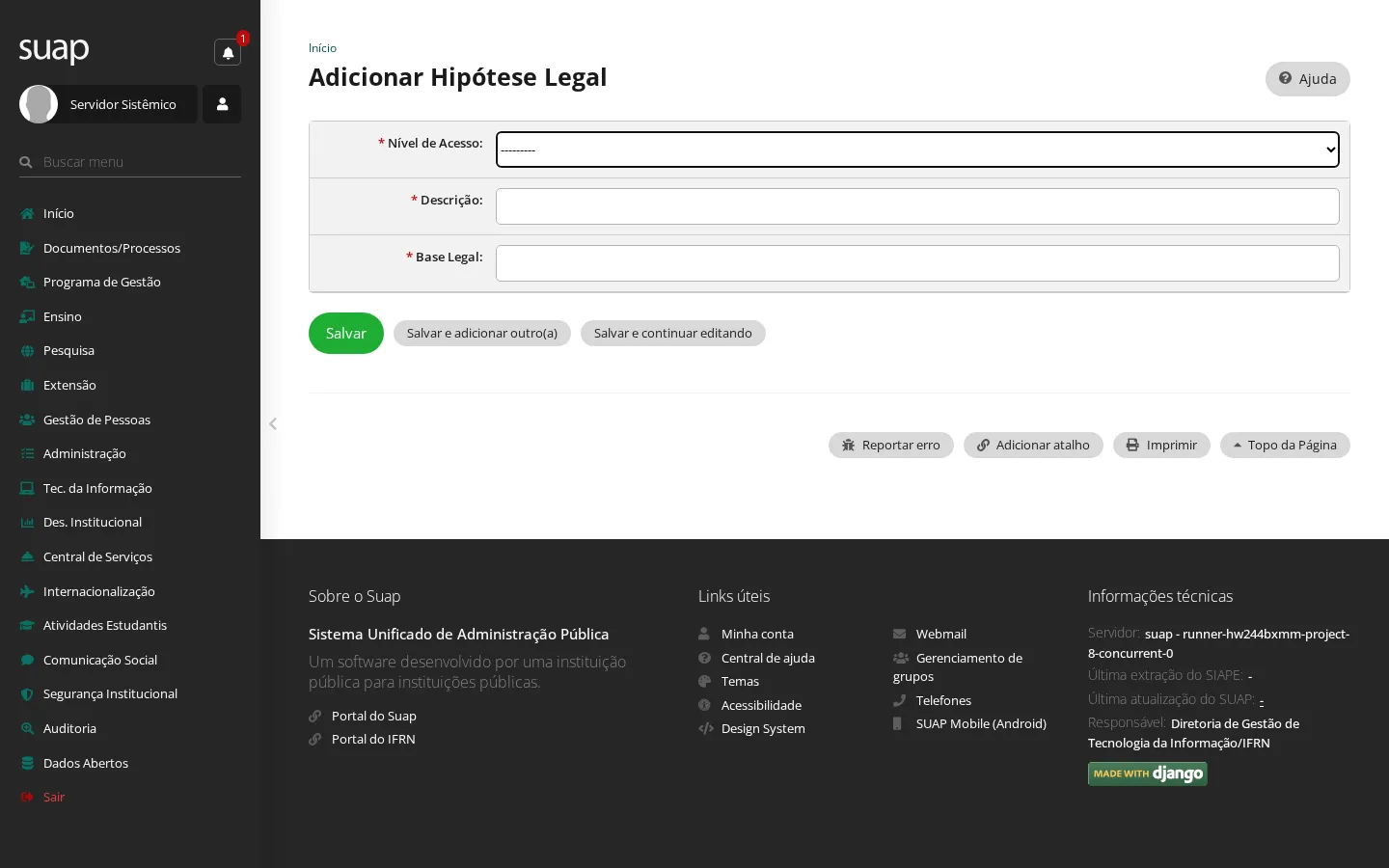 Formulário de hipótese legal