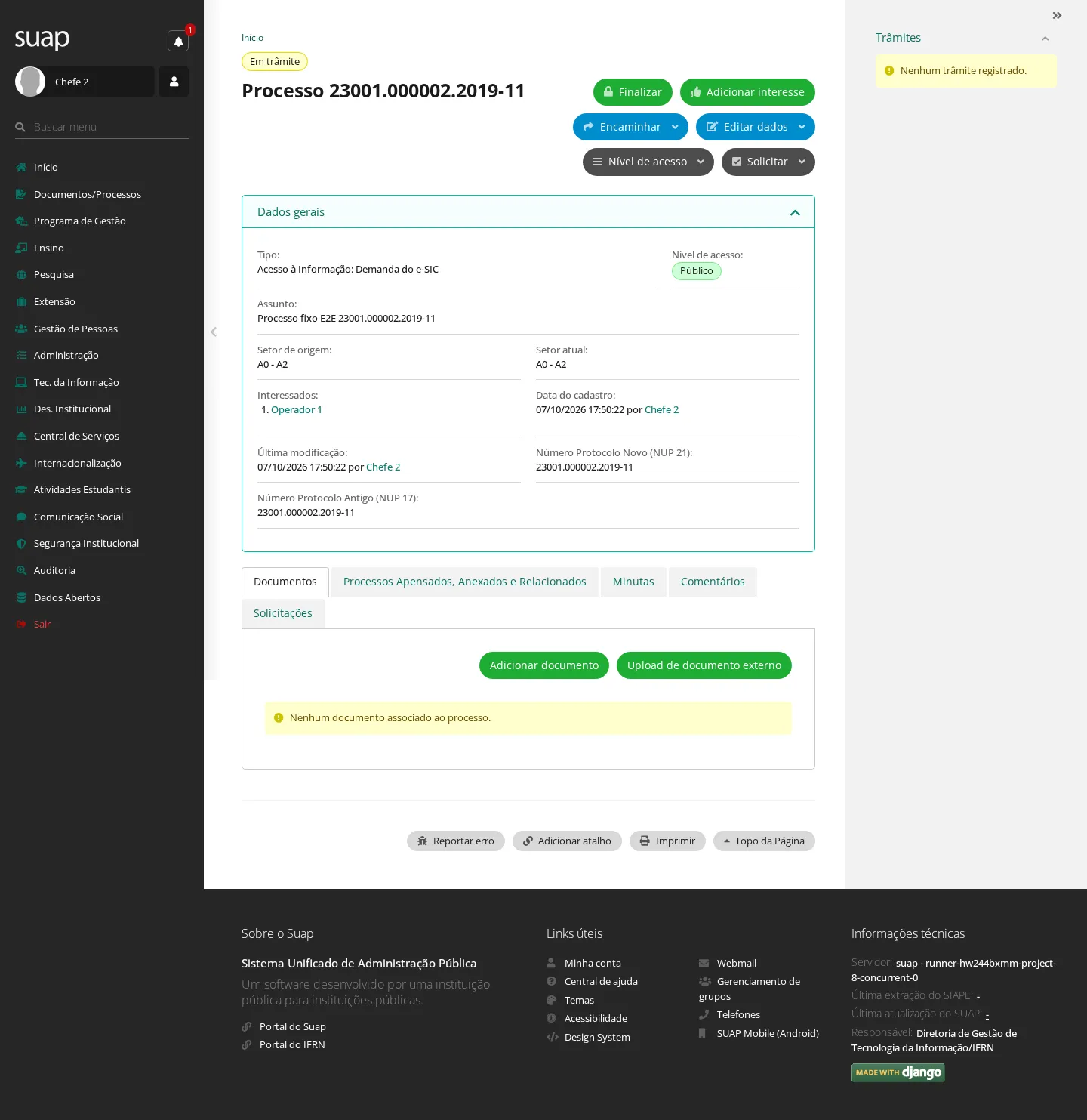 Detalhe do processo antes de adicionar interesse
