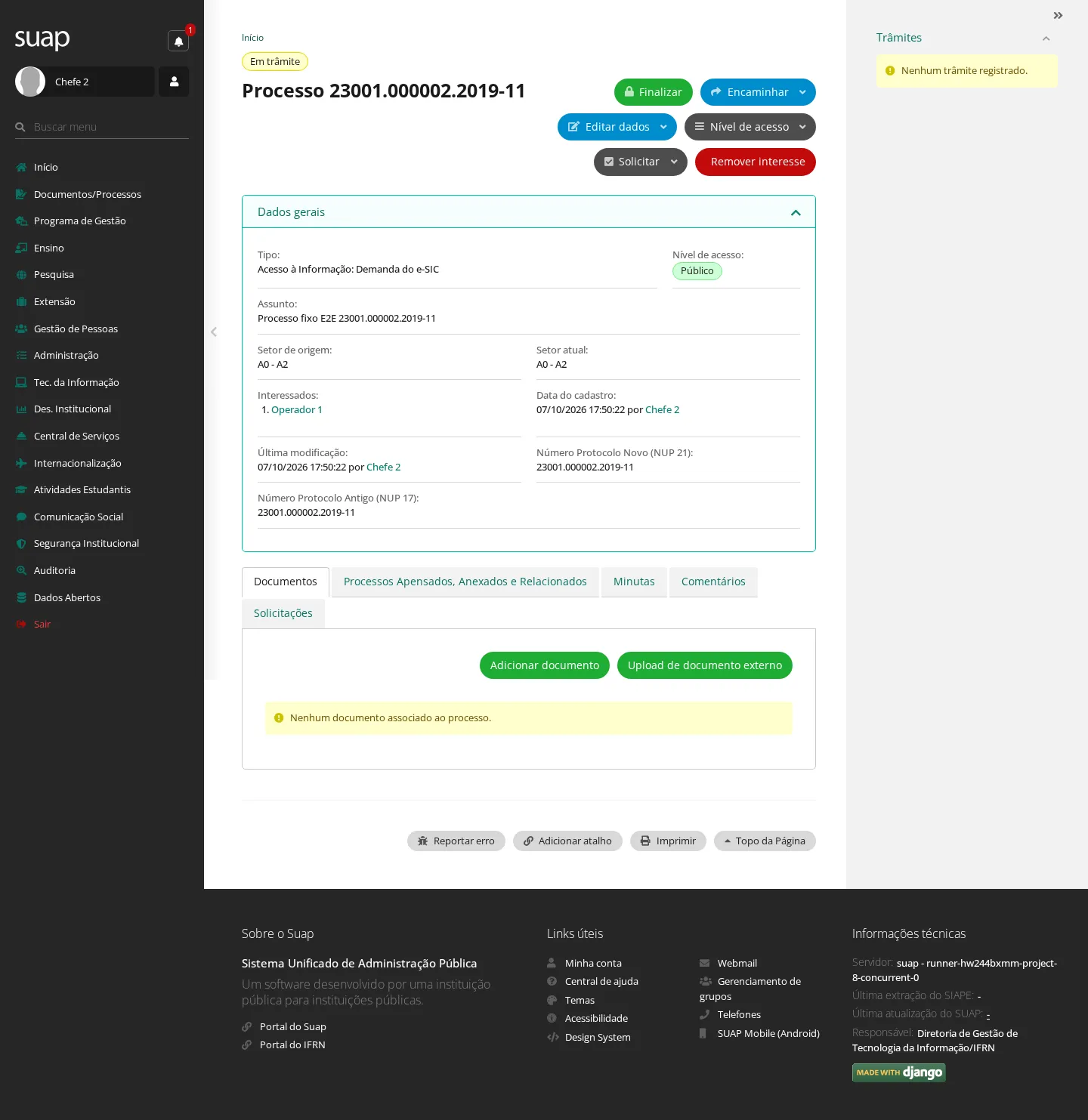 Detalhe do processo com interesse