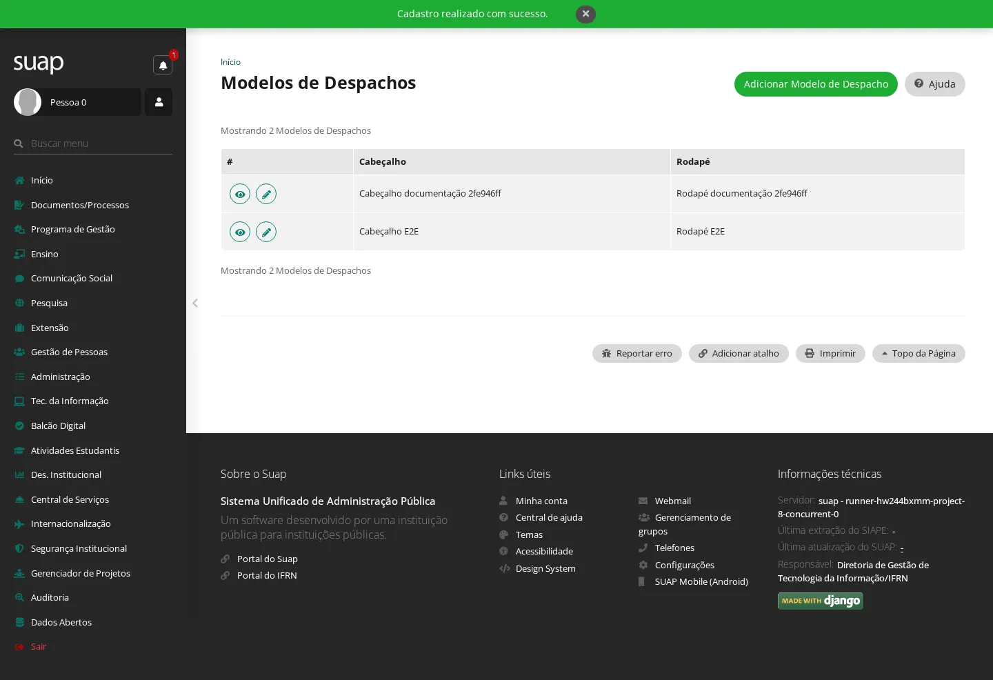 Modelo de despacho cadastrado