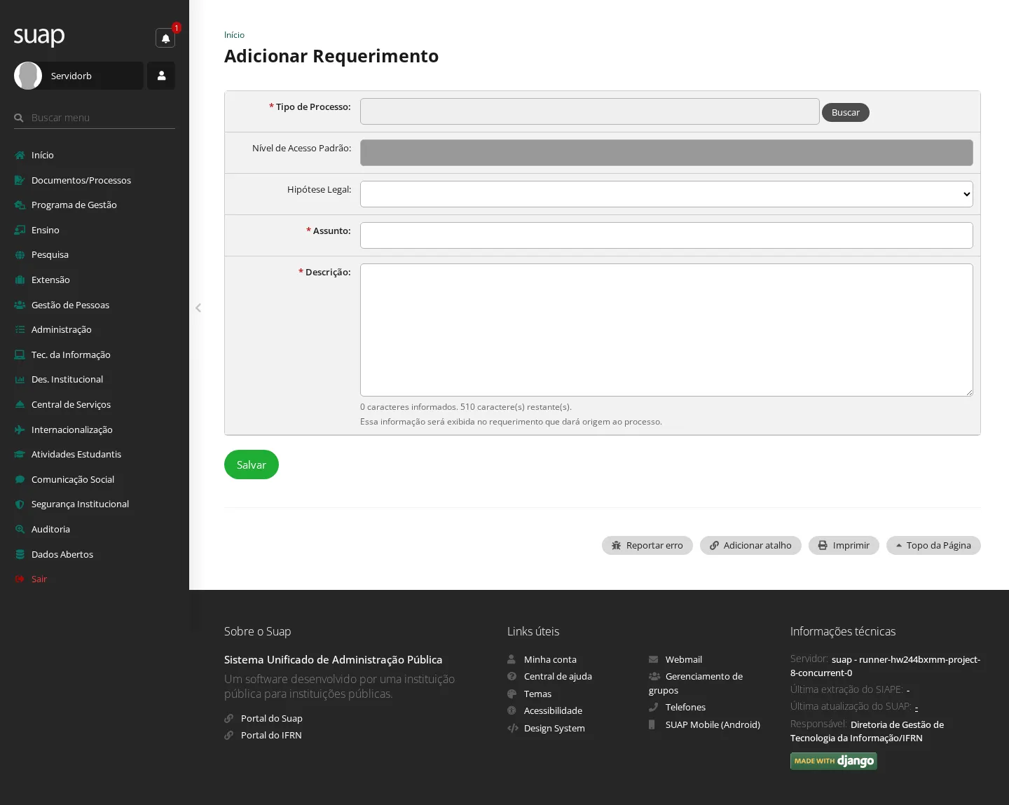 Formulário de requerimento