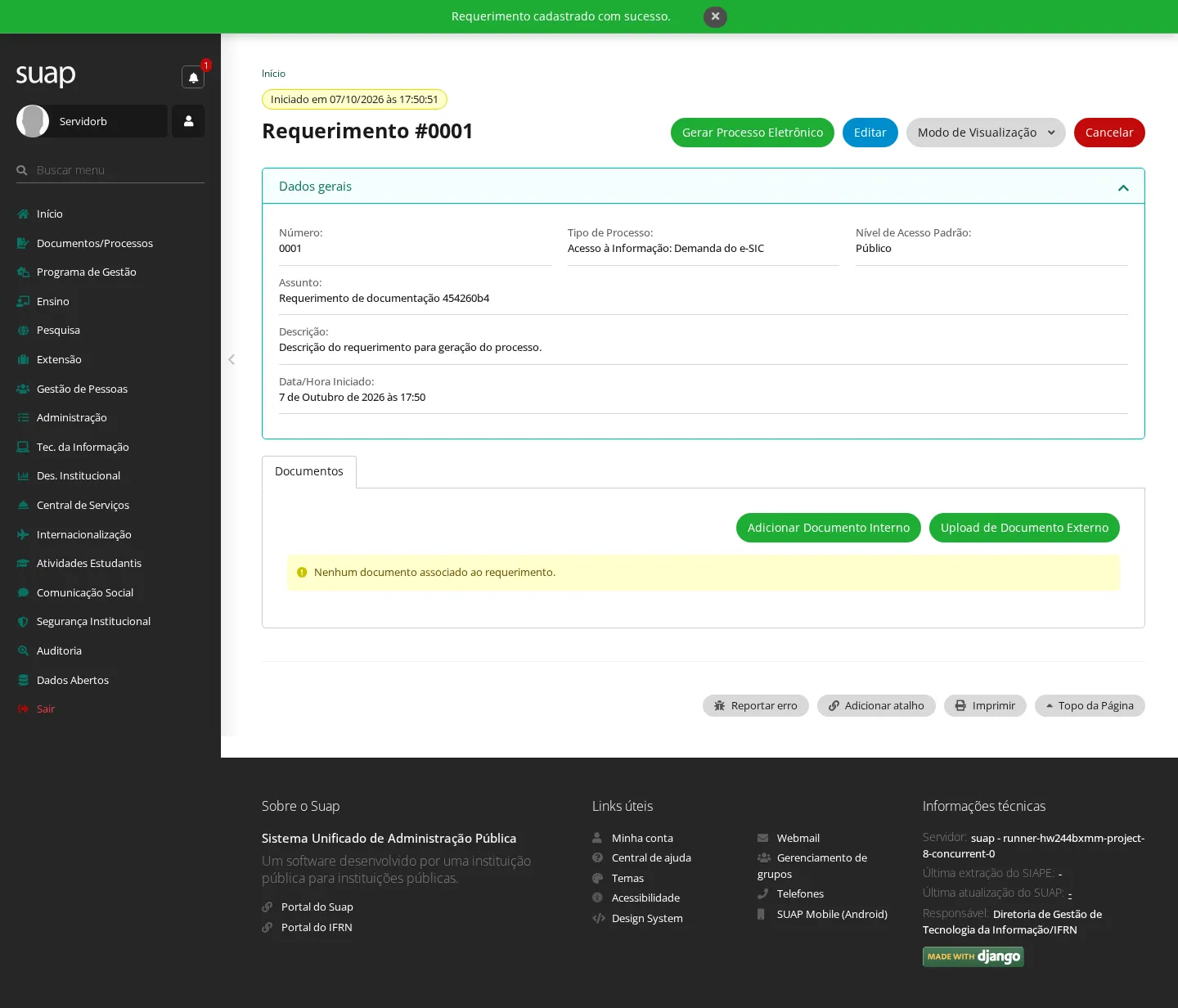 Requerimento cadastrado