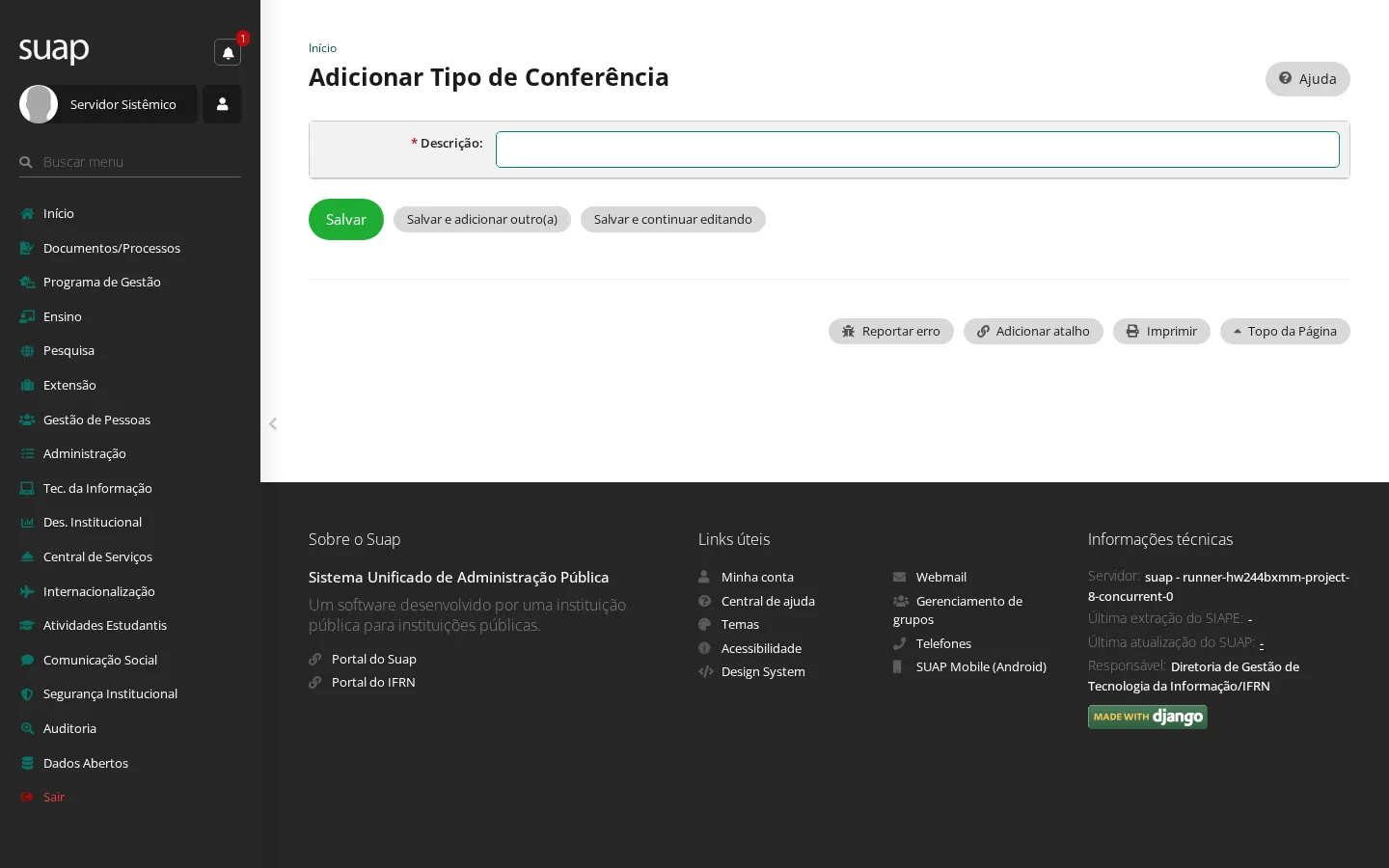 Formulário de tipo de conferência