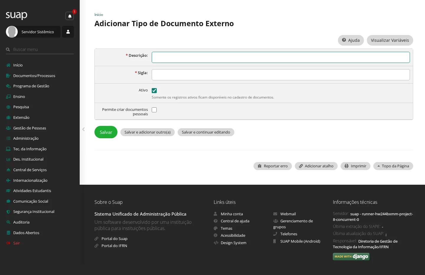 Formulário de tipo externo