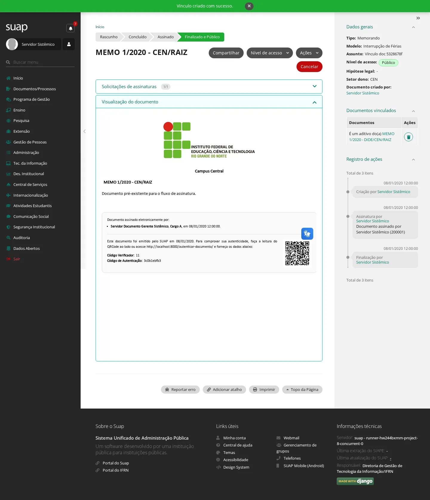 Vínculo registrado