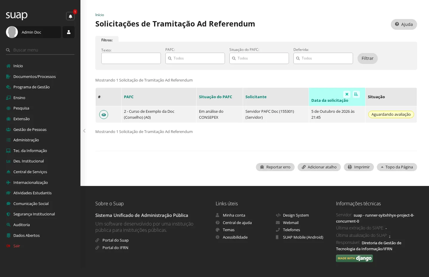 Listagem de solicitações ad referendum