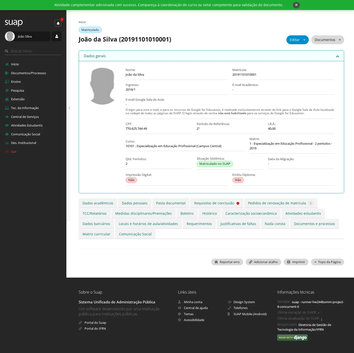 Atividade complementar registrada