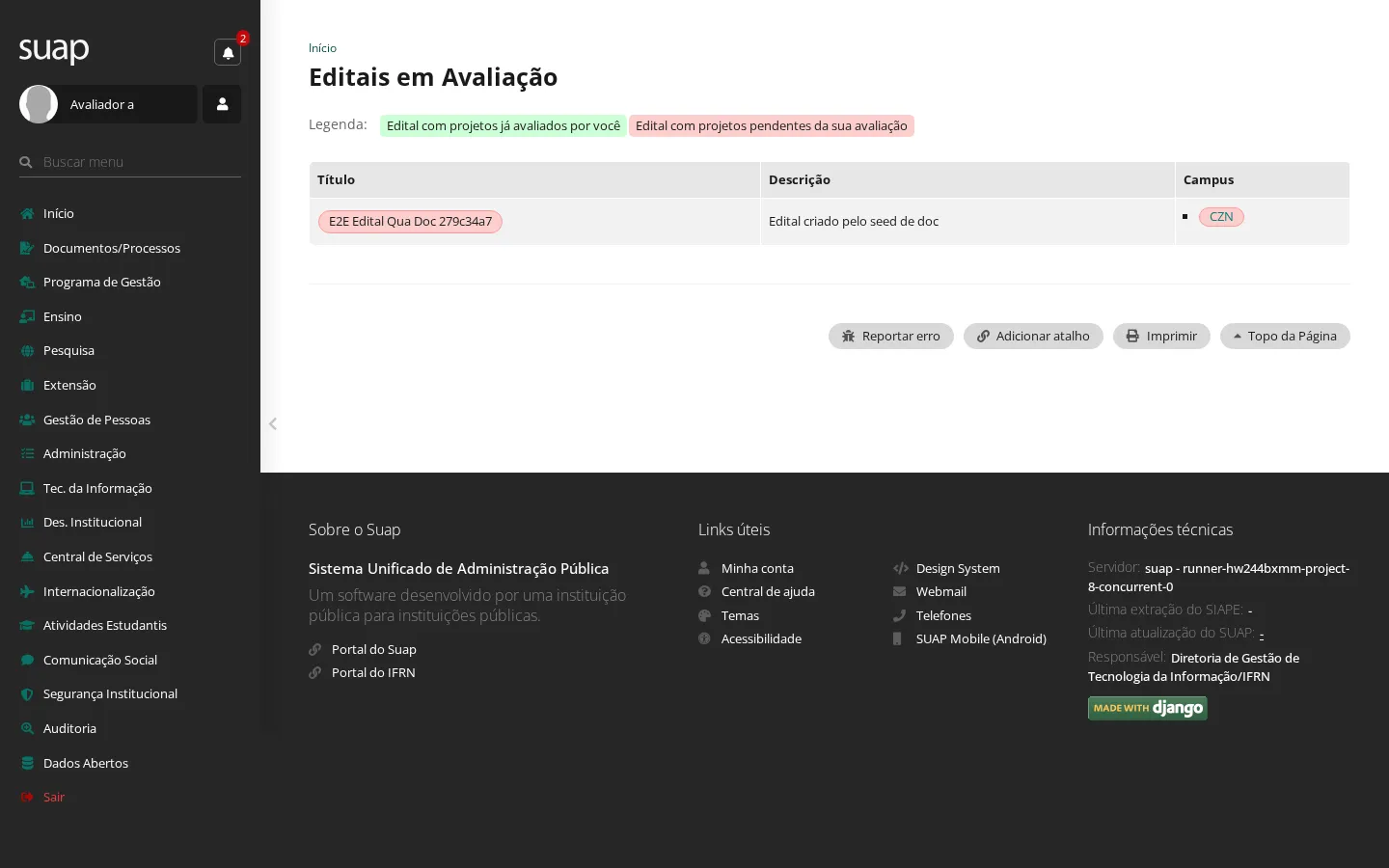Editais em avaliação