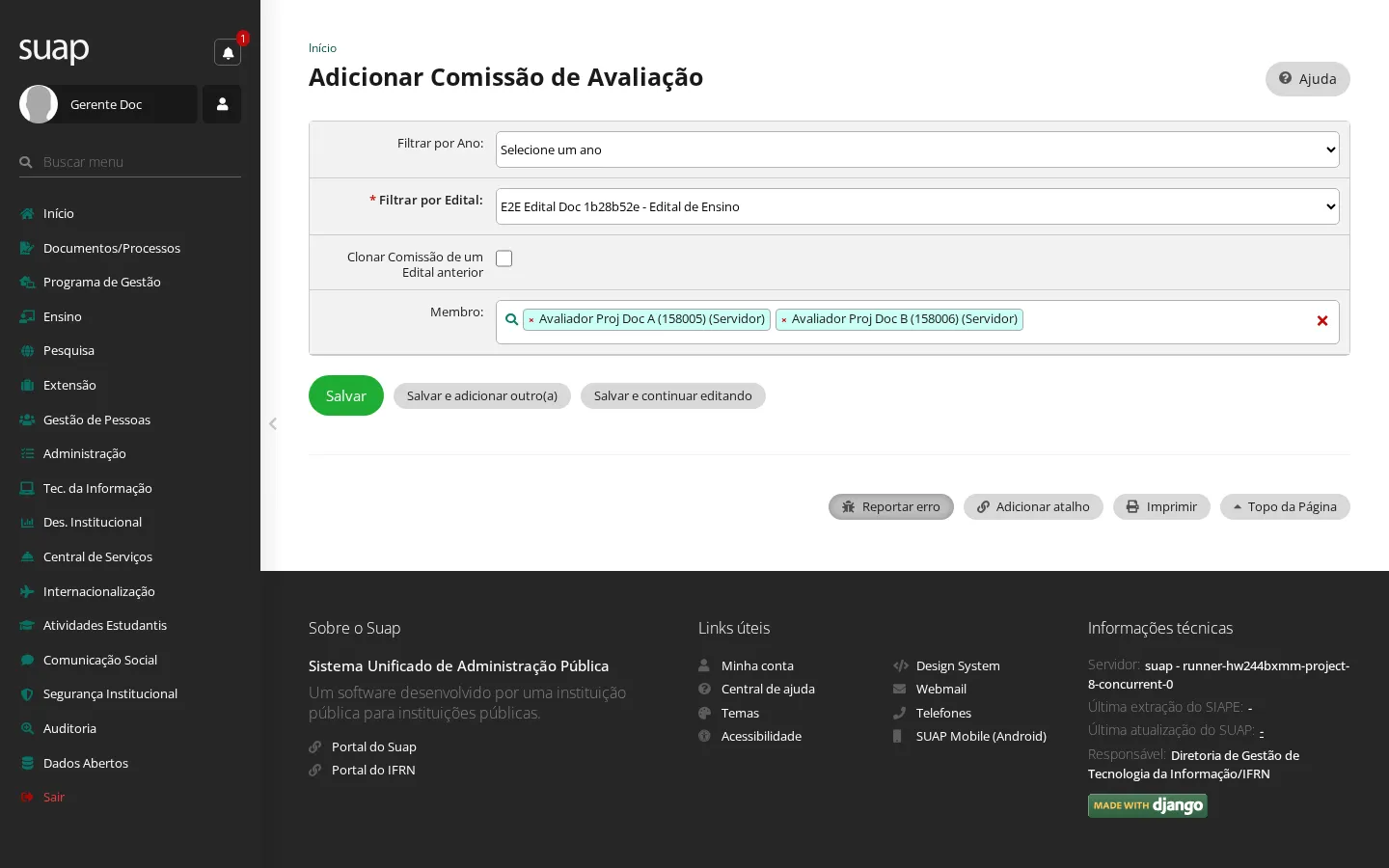 Formulário de comissão de avaliação