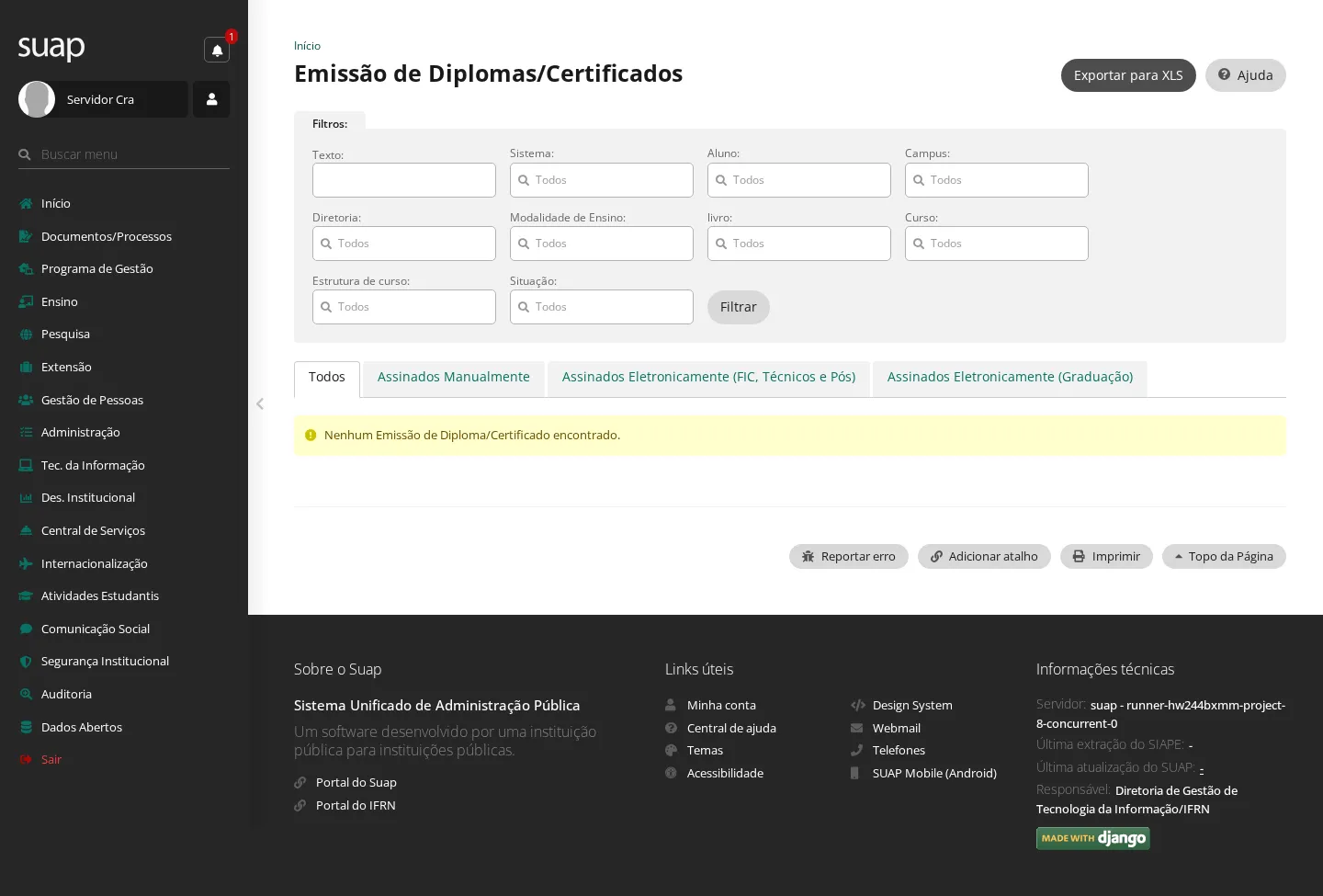 Registros de emissão de diploma