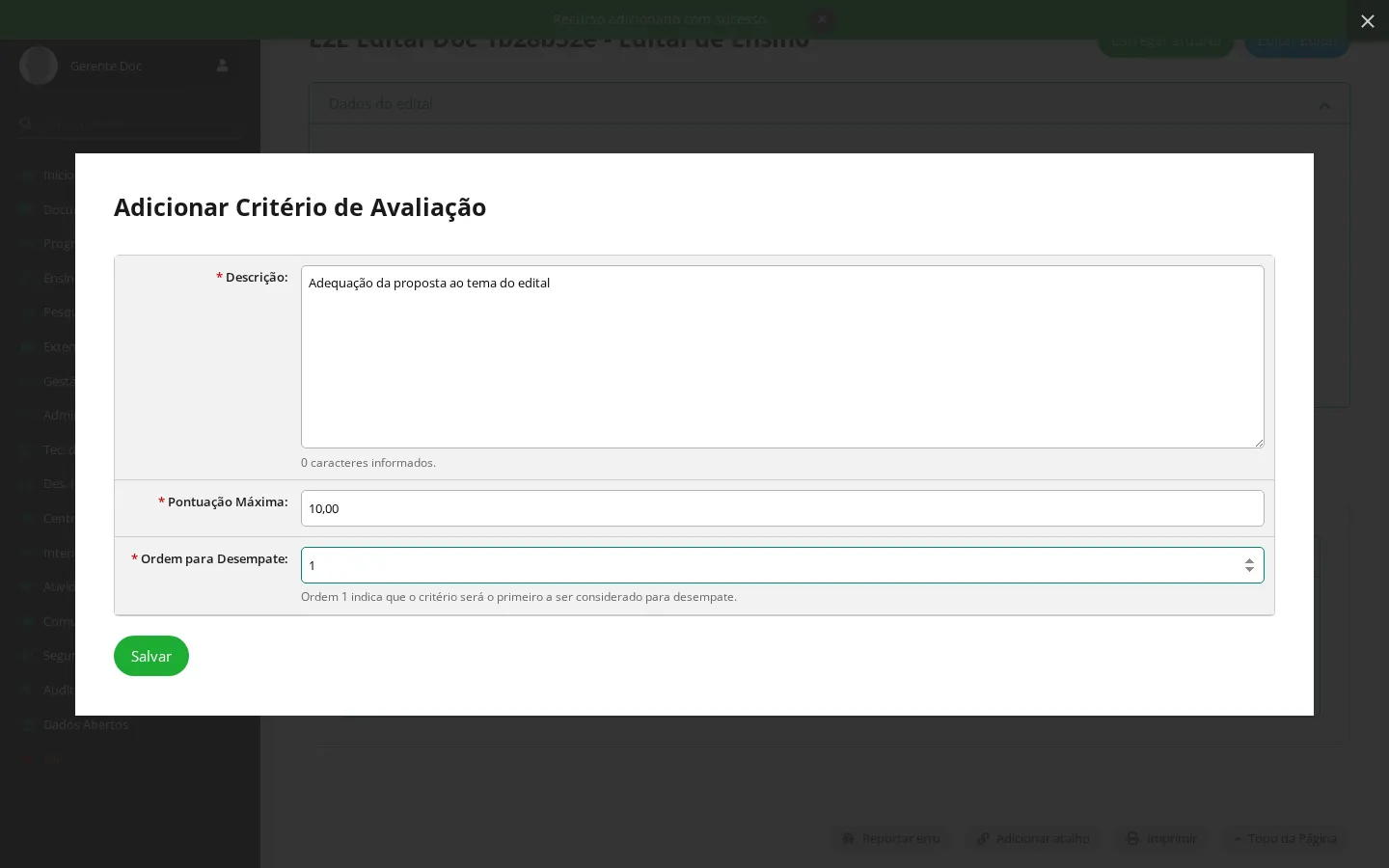 Critério de avaliação