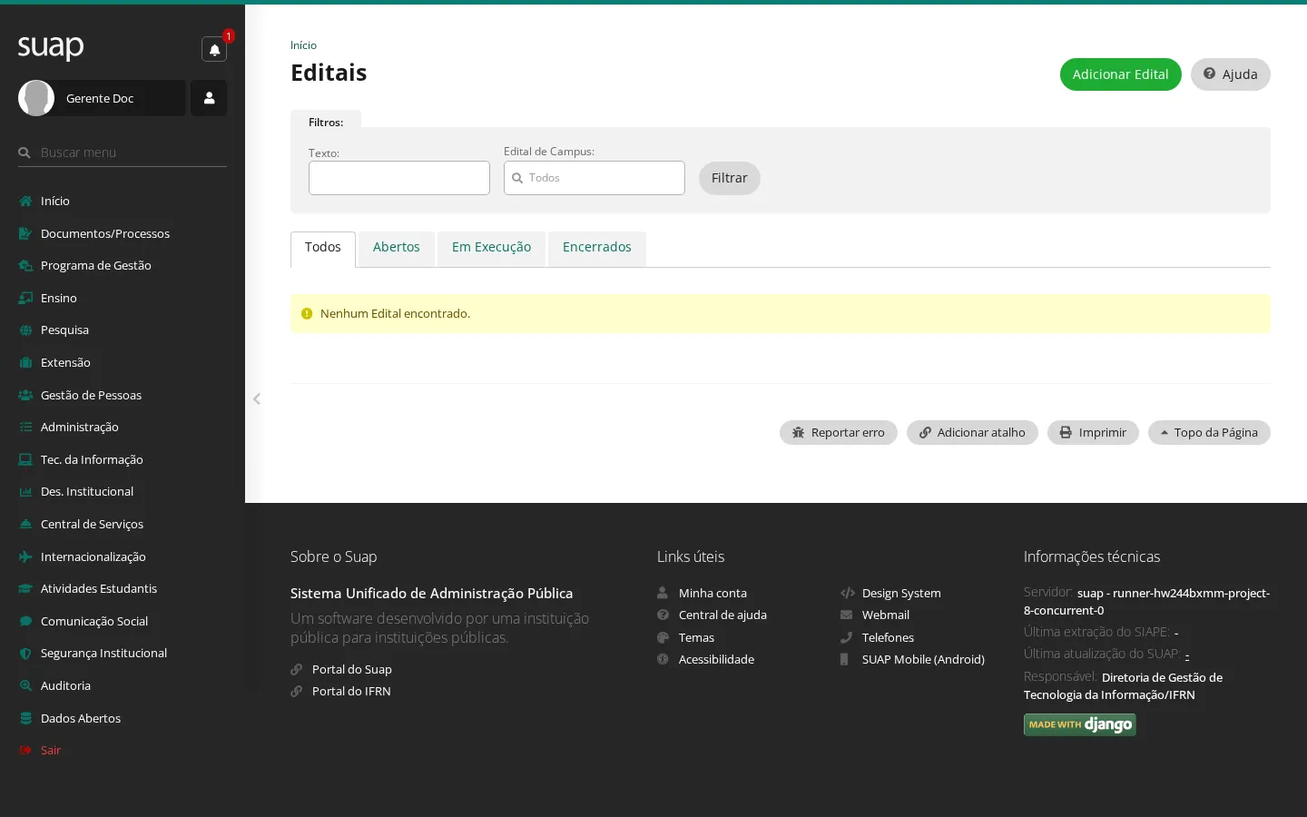 Listagem de editais