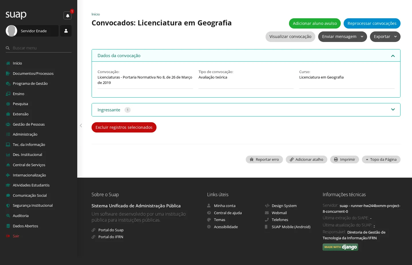 Convocados de um curso