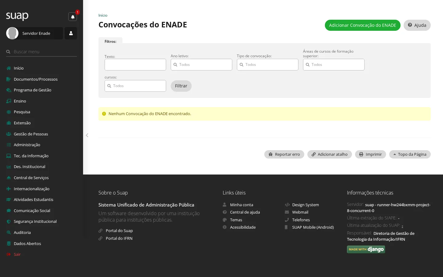 Listagem de convocações do ENADE