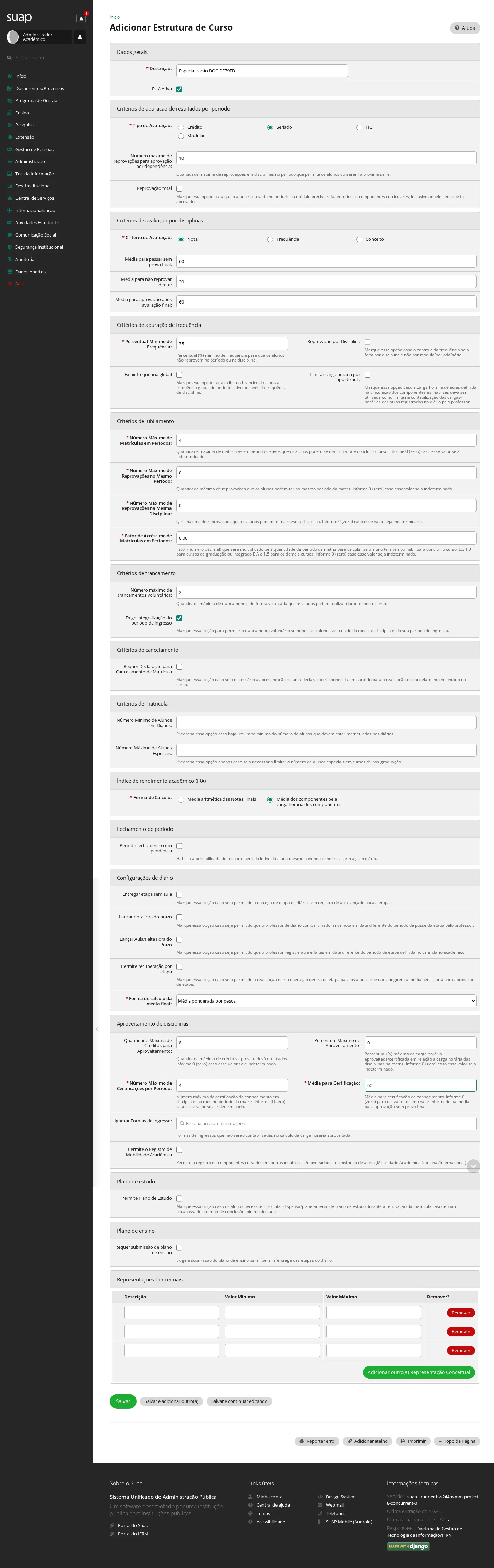 Formulário da estrutura de curso