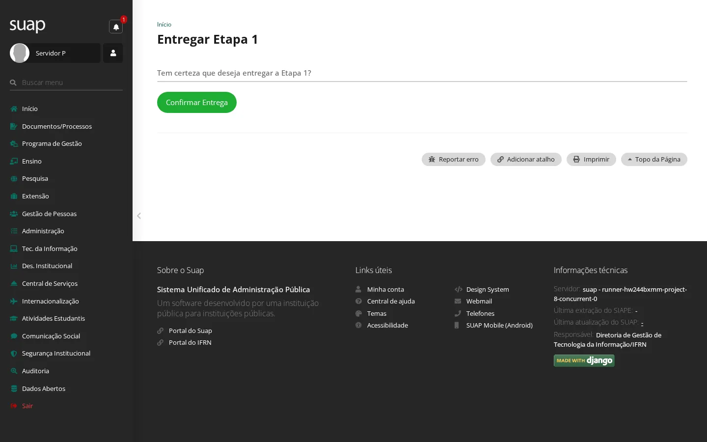 Confirmação de entrega da etapa