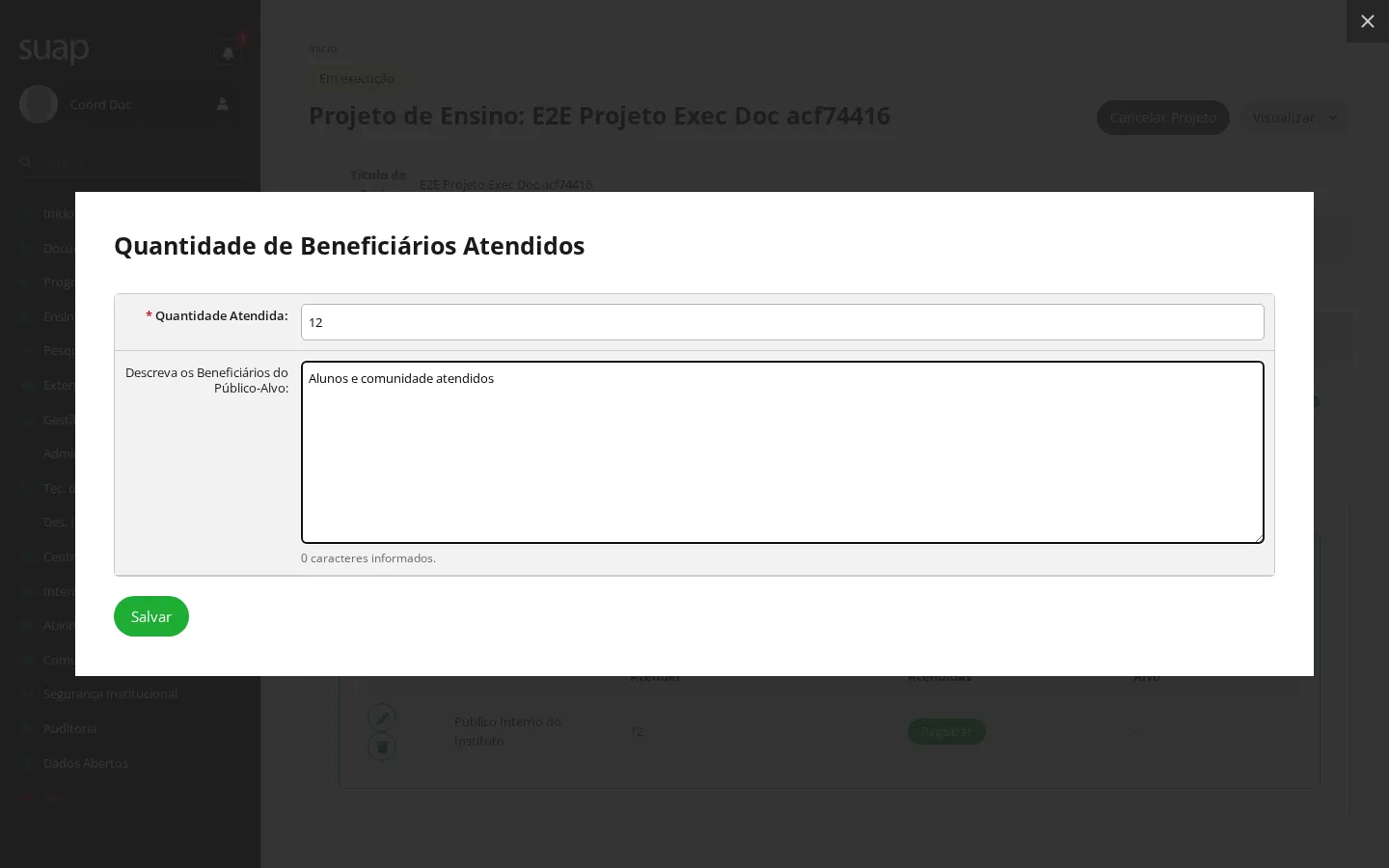 Registro dos beneficiários atendidos