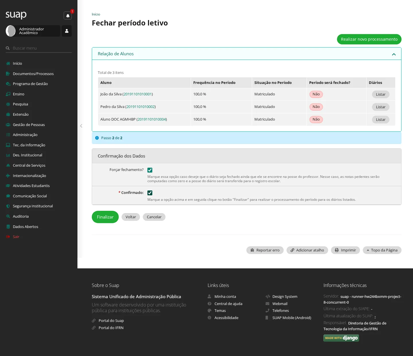 Passo 2 do fechamento de período