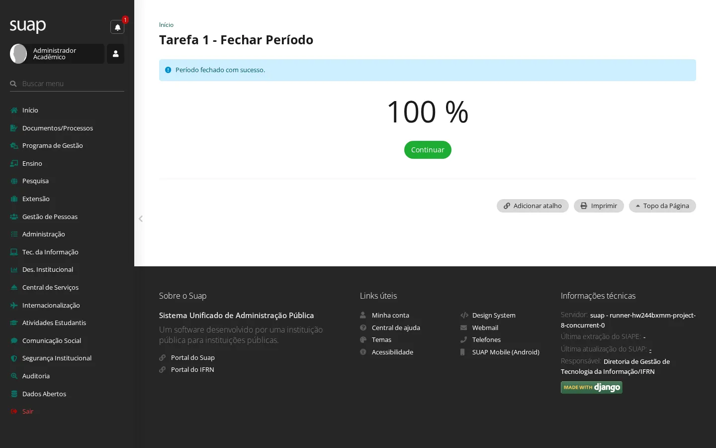 Acompanhamento da tarefa de fechamento