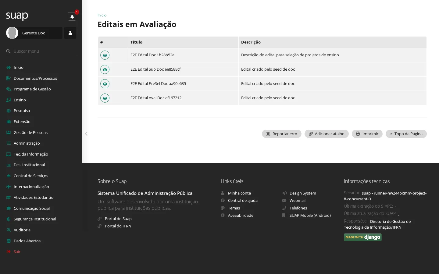 Editais com projetos a avaliar