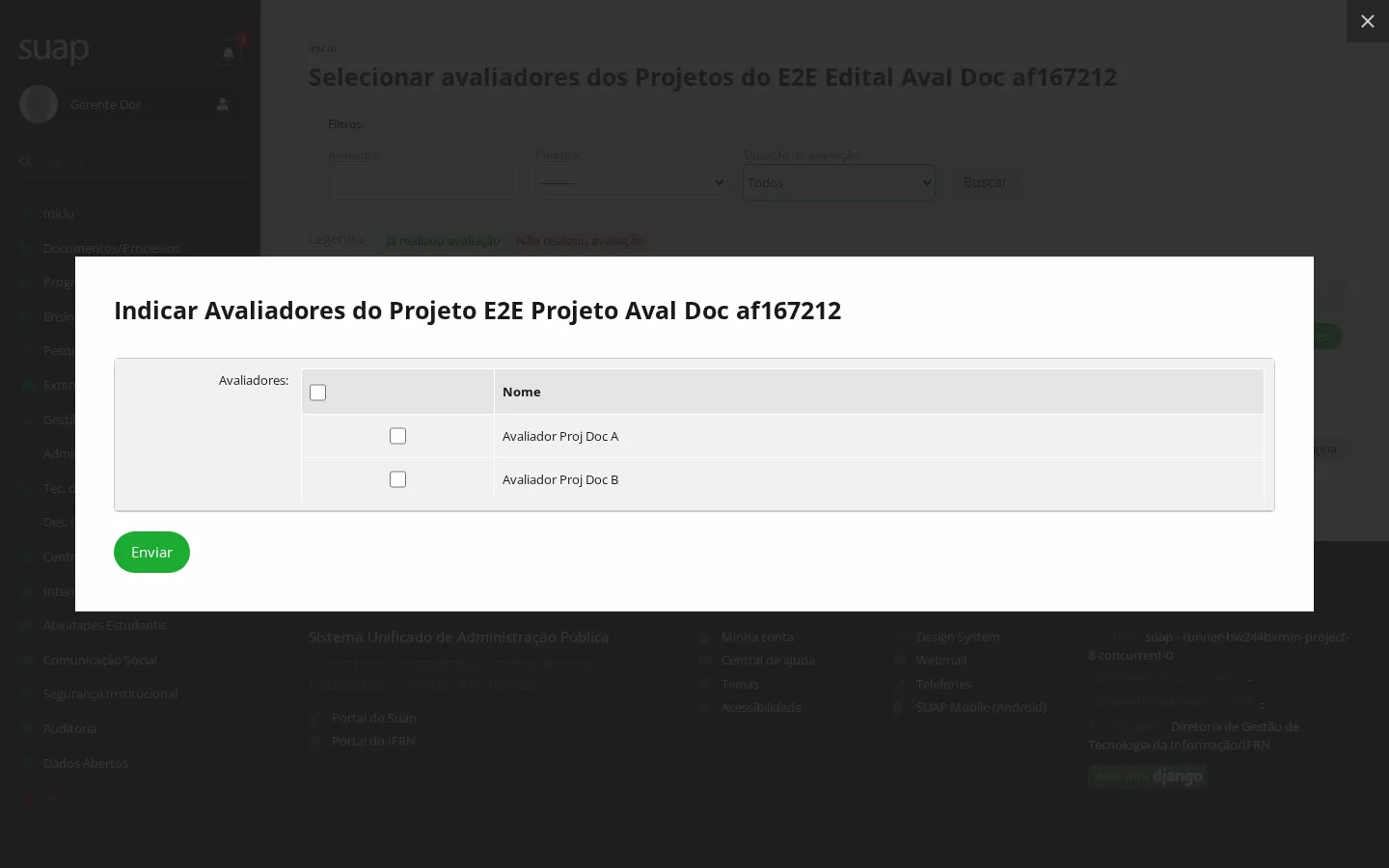 Indicação dos avaliadores do projeto