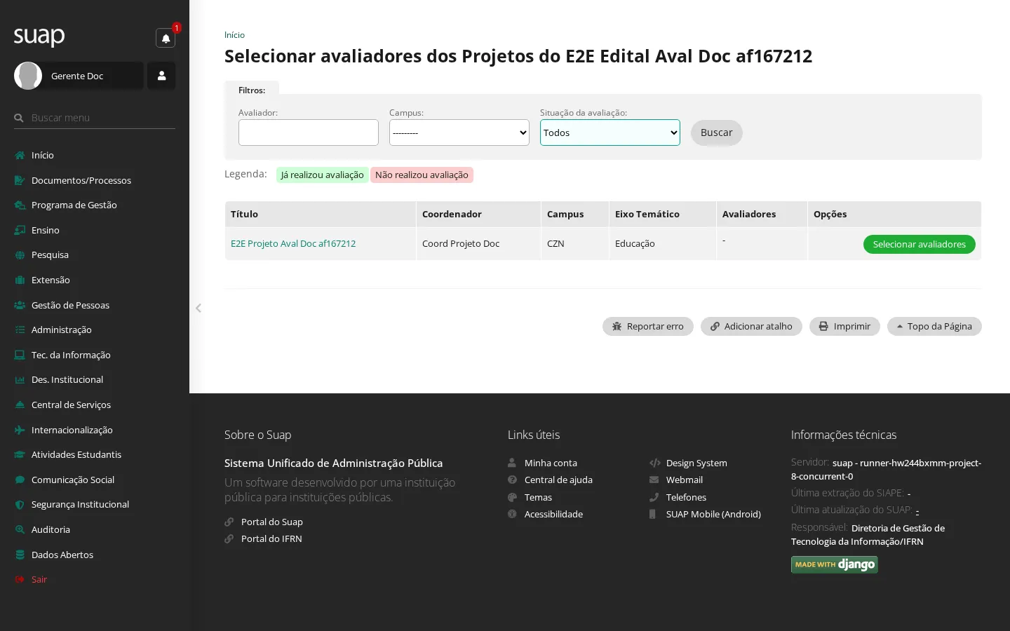 Projetos pré-selecionados aguardando avaliadores