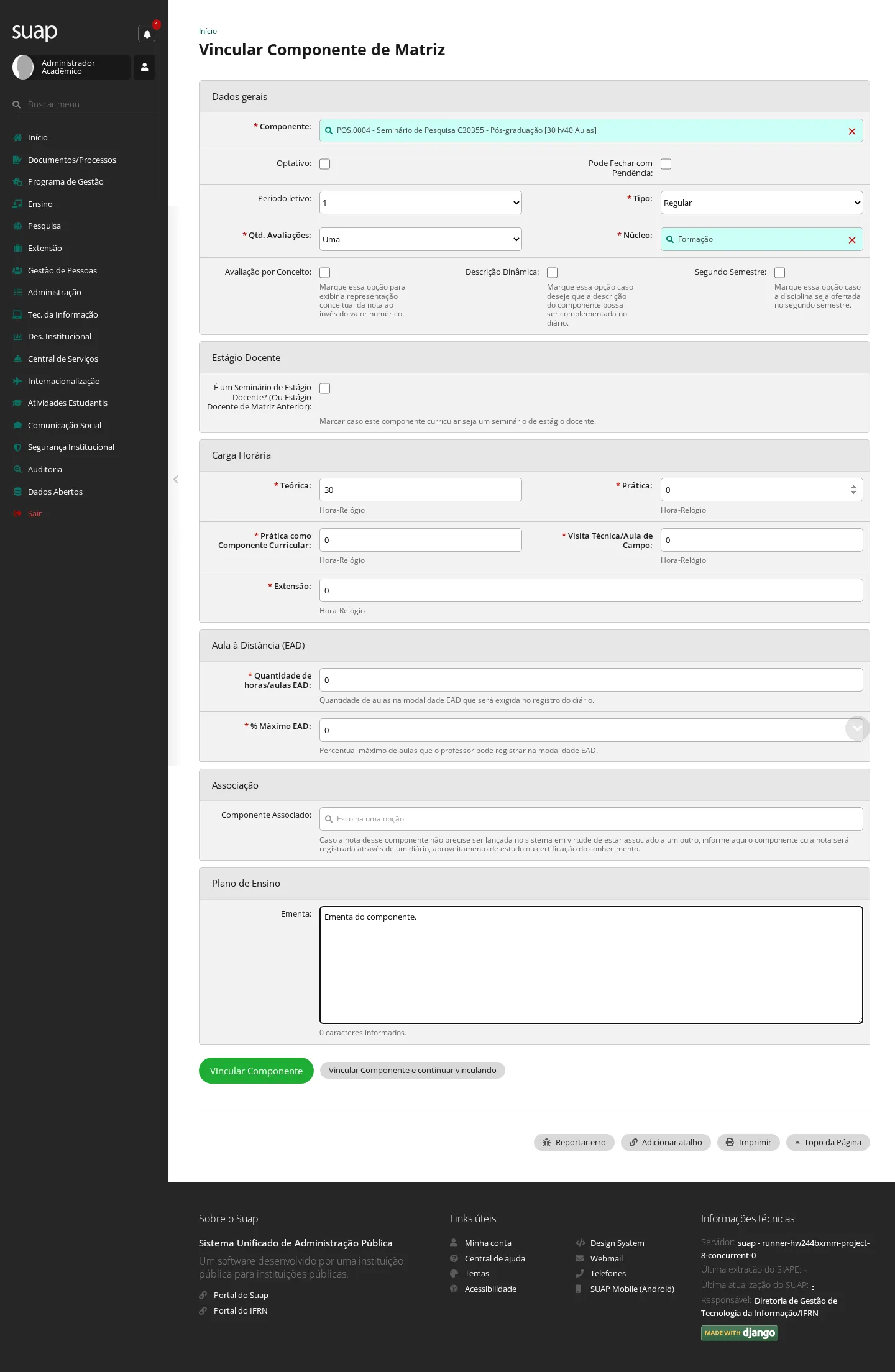 Tela de vínculo de componente à matriz