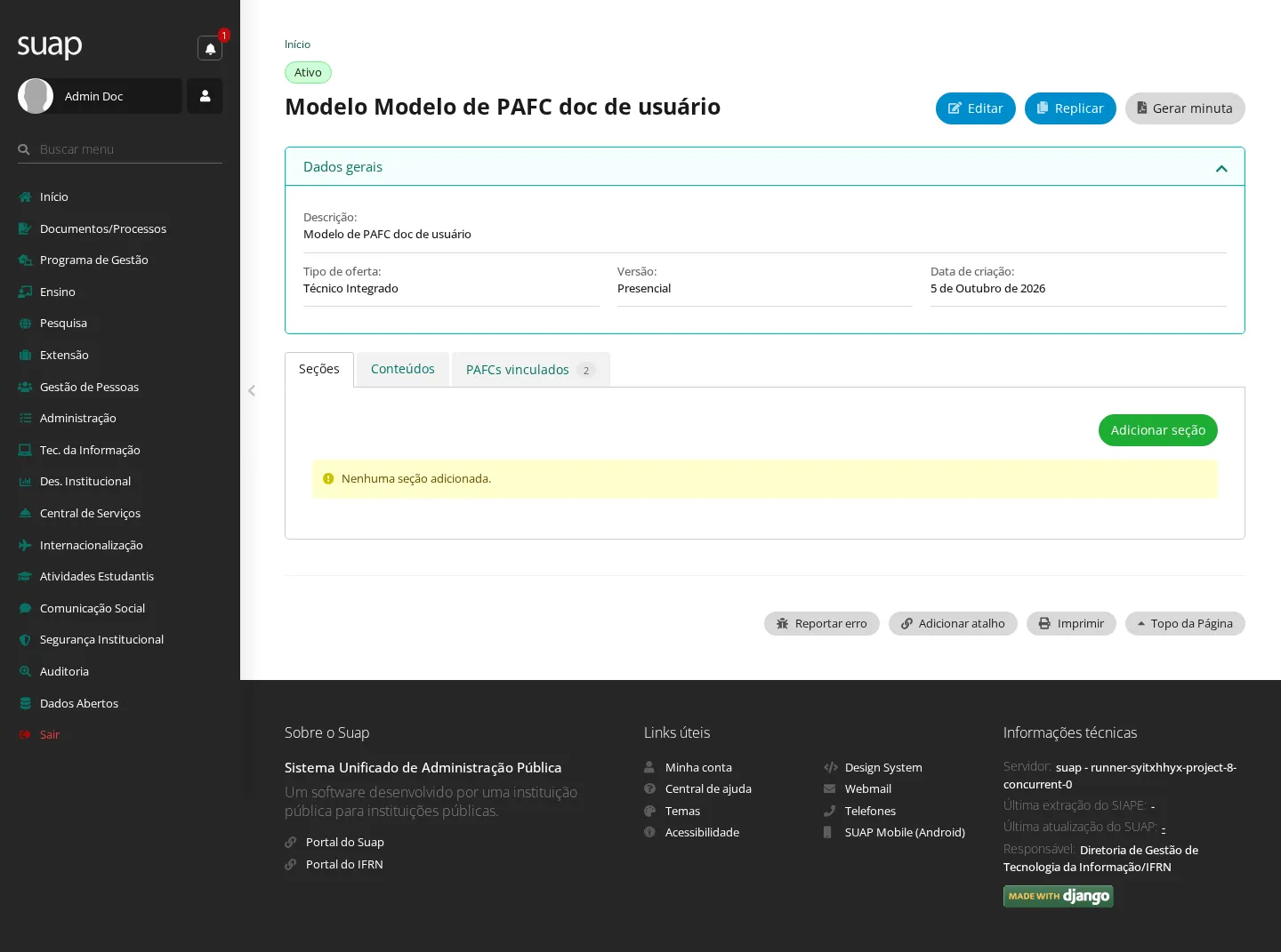 Página do modelo de PAFC