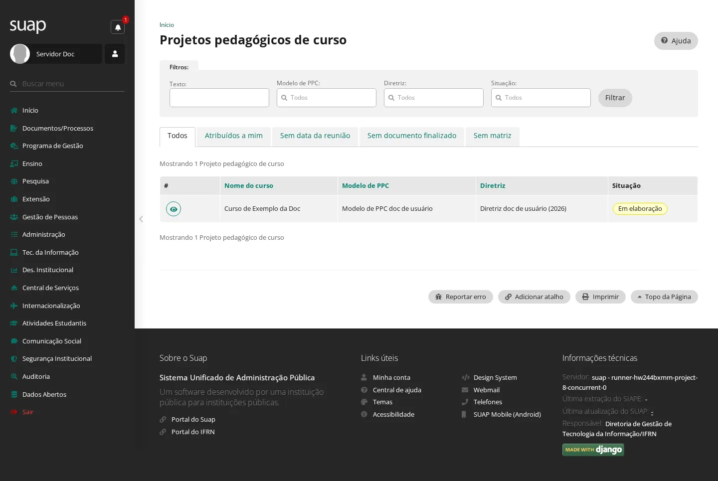 Listagem de projetos pedagógicos