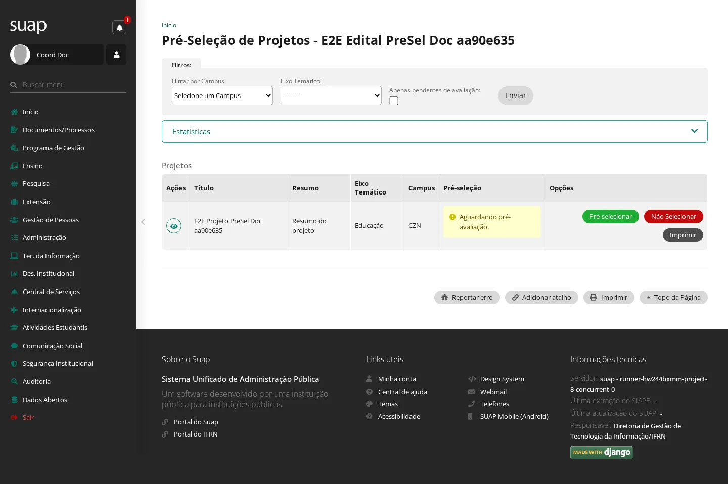 Pré-seleção de projetos