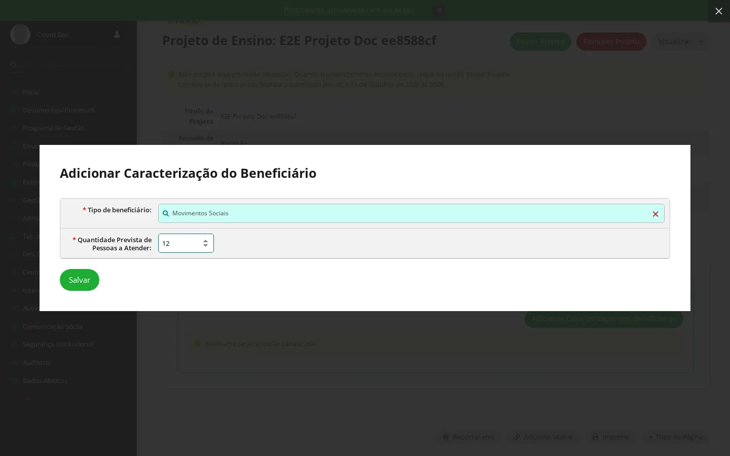 Caracterização dos beneficiários do projeto