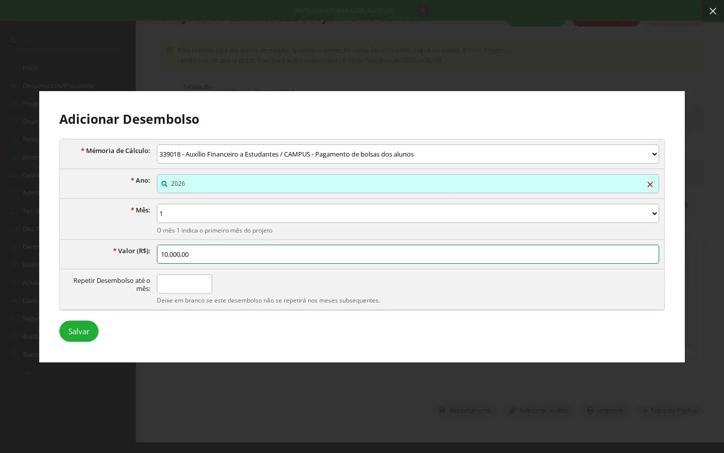 Plano de desembolso do projeto