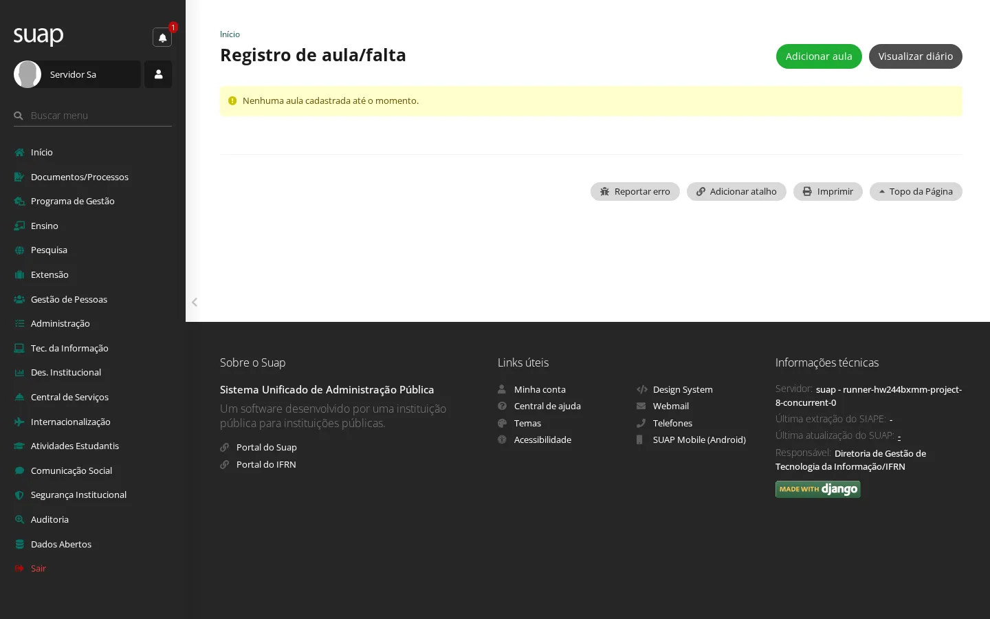 Registro de aula e falta pela secretaria
