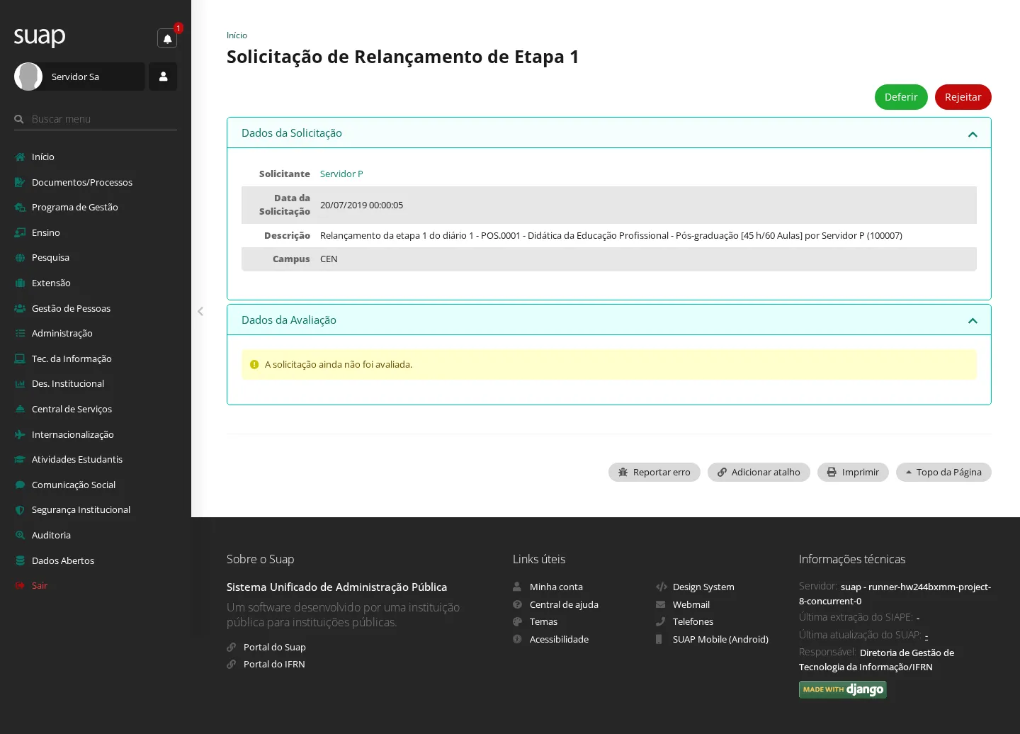 Detalhe da solicitação de relançamento