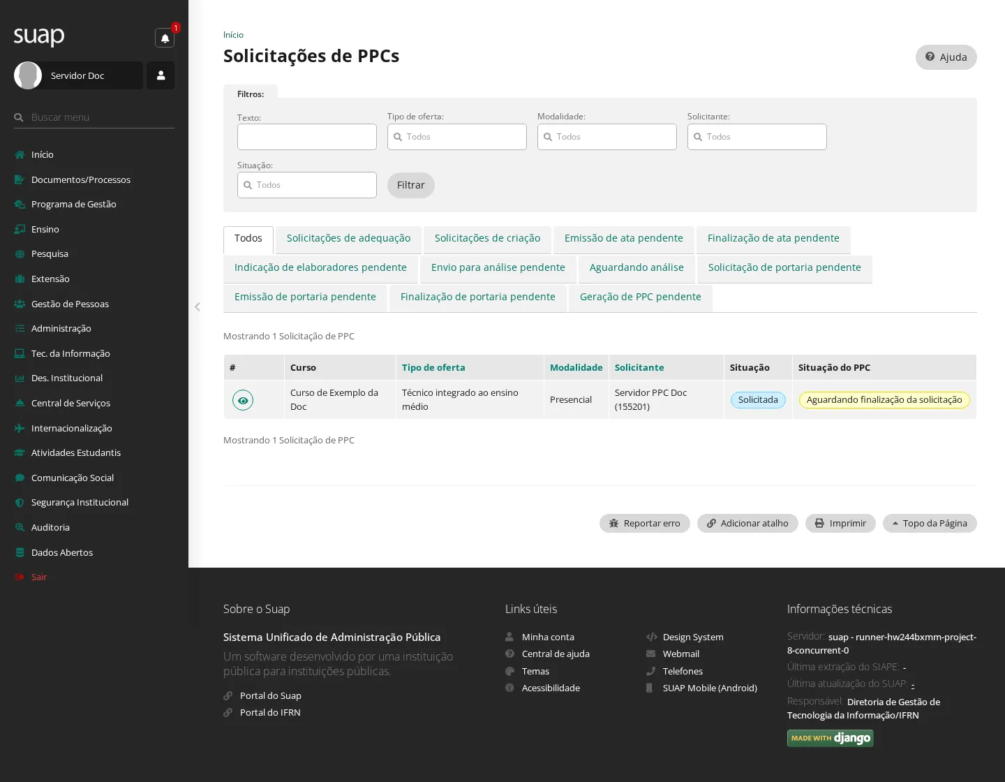 Listagem de solicitações de PPC