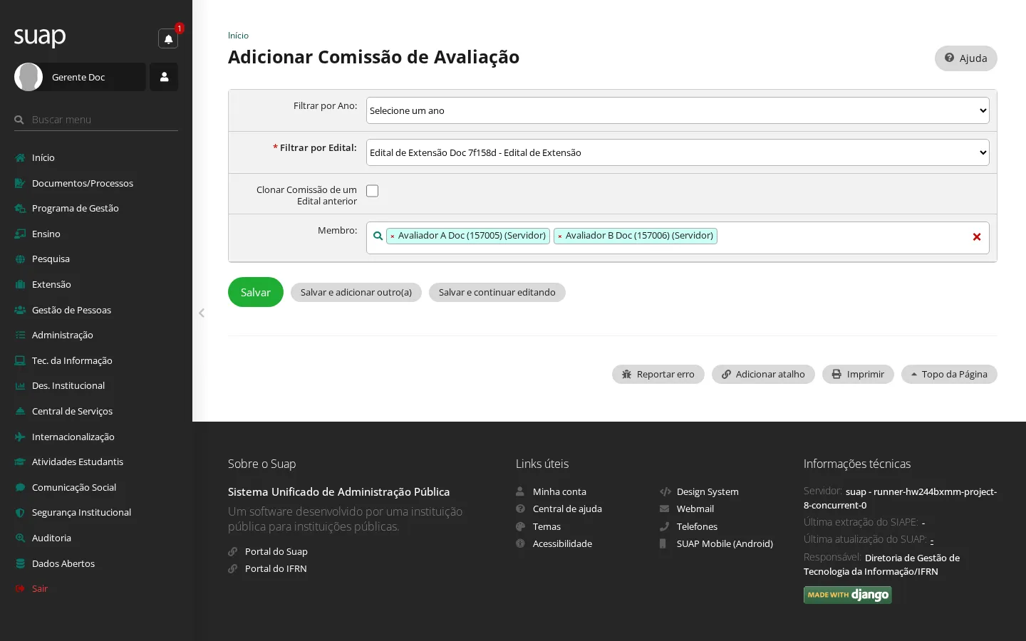 Formulário da comissão