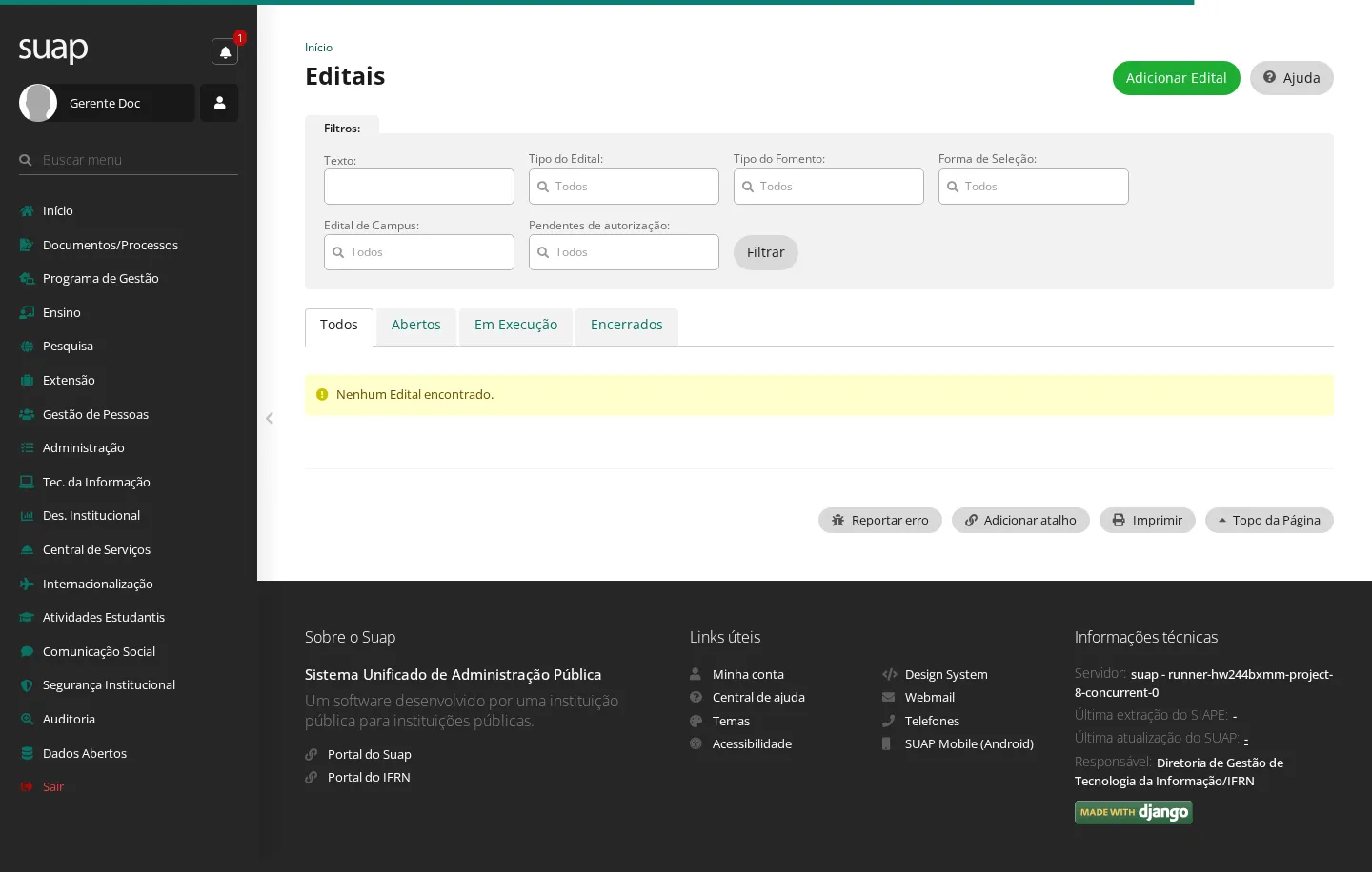 Listagem de editais