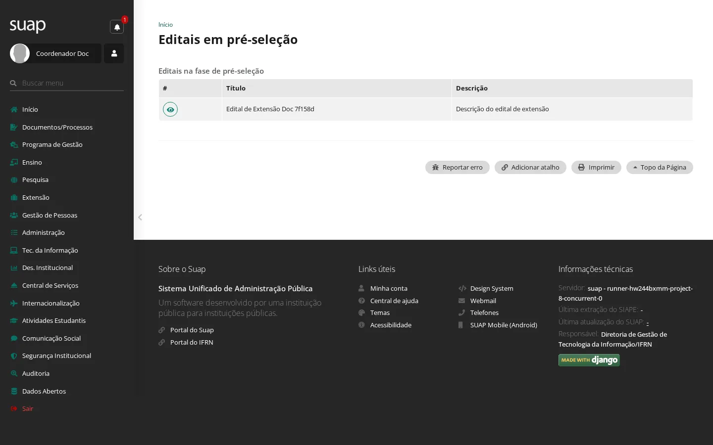 Editais em pré-seleção