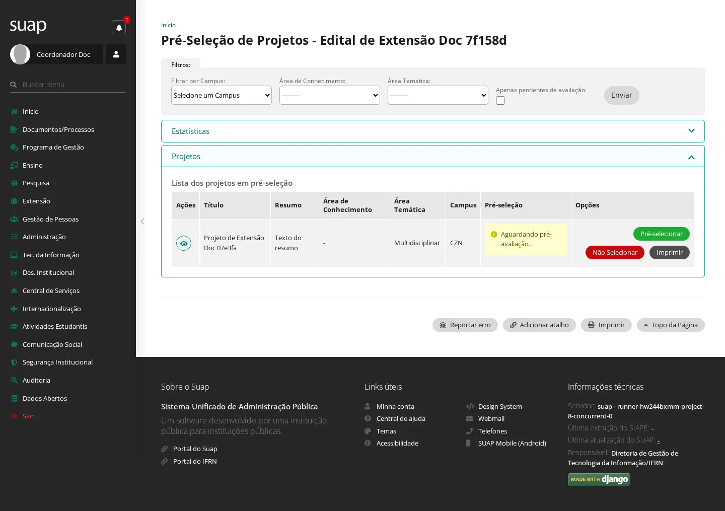 Pré-seleção de projetos